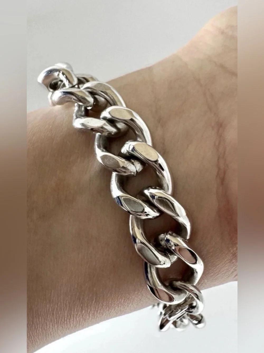 1960’s Nickel Silver Cuban Link ID Chain Bracelet Men 8.5in Lobster Closure
